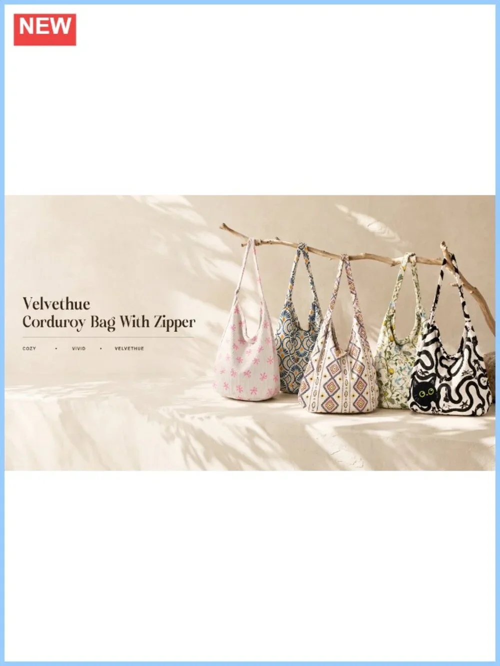 Corduroy Hobo Bag Large Zipper Tote Shoulder Handbag Adjustable Strap